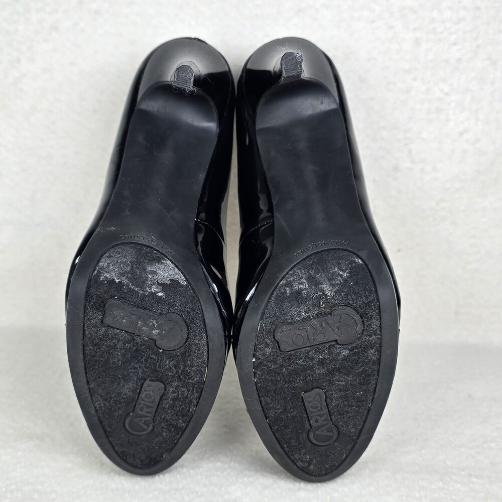 Carlos Santana Black Patent Leather Stiletto Heels Ruffle Classy 6.5 Priceless - Picture 8 of 8